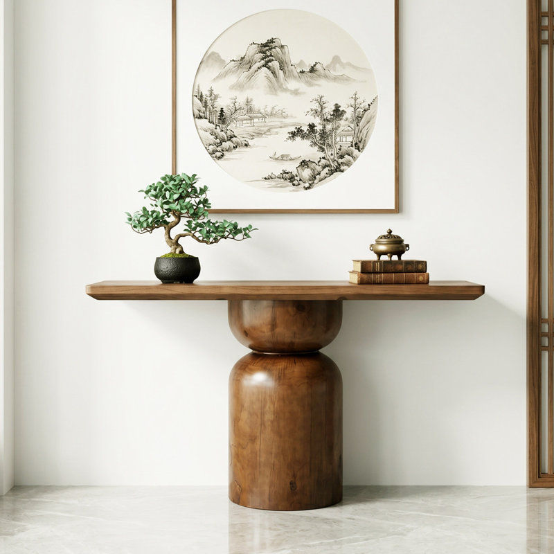 Console brune simple de style Wabi-sabi., 29.5" H x 47.2" W x 11.8" D