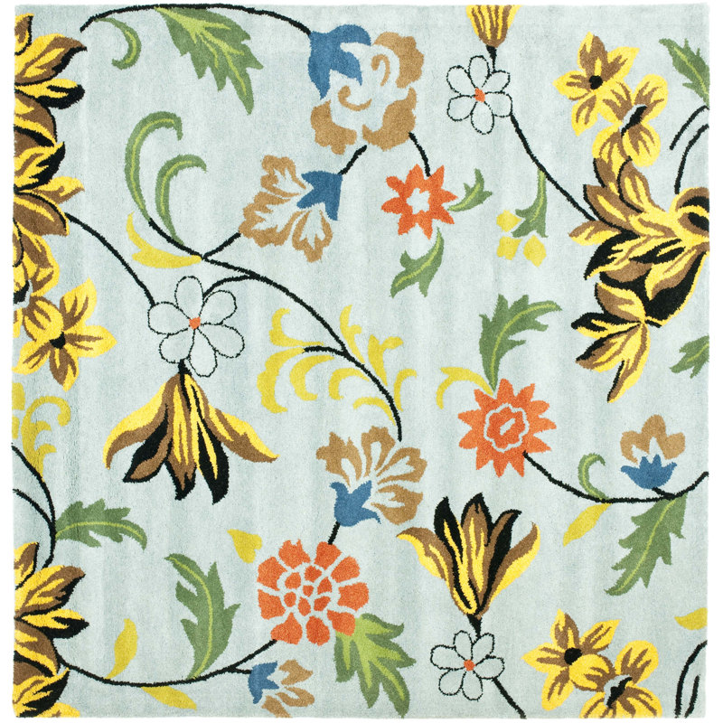 Tapis floral en laine et viscose touffeté à la main Soho, Carré 6 pi