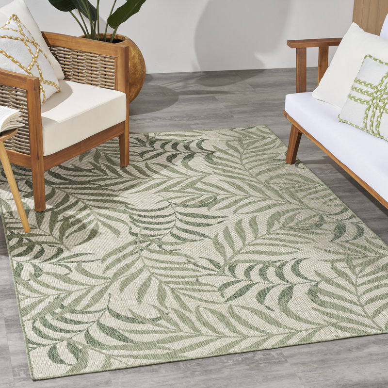 Tapis d'extérieur vert ivoire Wildon Home® Garden Oasis, Rectangle 4 pi x 6 pi
