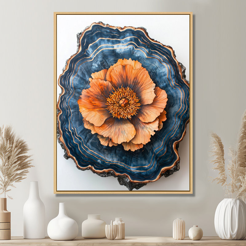 «Gersende Orange Pe pivons On Geode Stone Wilde III», impression sur toile, pivoines, H 32 po x l 24 po, Crème, crème
