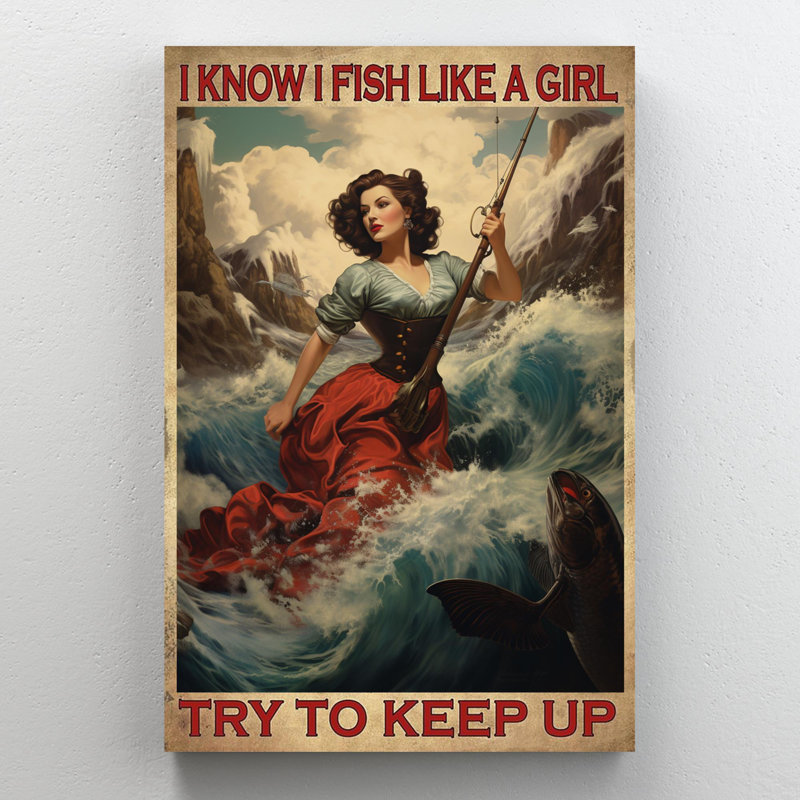 «Fishing Try To Keep Up», reproduction d'art graphique sur toile tendue 1 pièce, H 36 po x l 24 po x P 1,25 po
