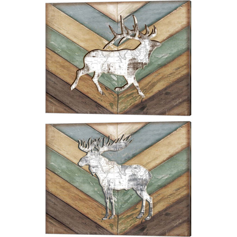 «Lodge Elk & Moose» par Jennifer Pugh, art sur toile (ensemble de 2)