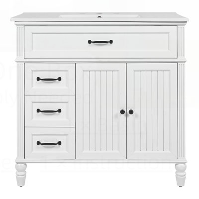 Meuble-lavabo de salle de bain rétro classique avec lavabo en céramique et rangement spacieux, design intemporel pour une décoration intérieure élégante