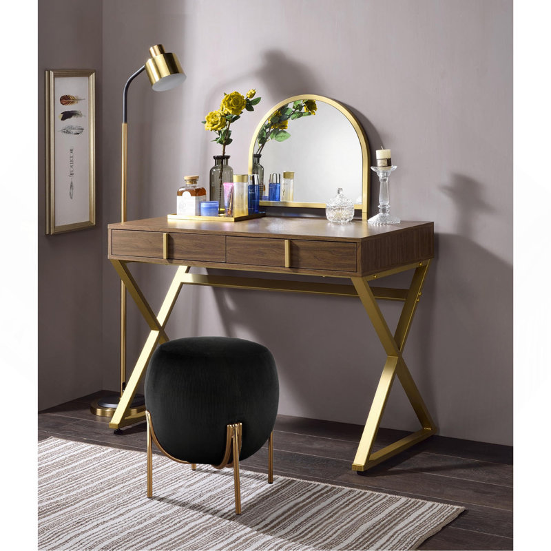 Bureau de coiffeuse 2 tiroirs avec miroir et plateau à bijoux