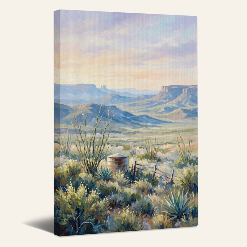 Paysage désertique avec réservoir d'eau et clôture, Mesa, H 48 po x l 32 po