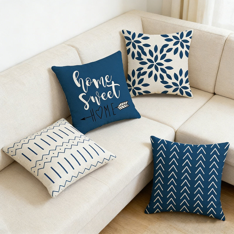 Pillow Covers Set of 4, Modern Sofa Throw Pillow Cover, Decorative Outdoor Linen Fabric Pillow Case for Couch Bed Car，Monogram Decorative Pillow Case, Home Decor