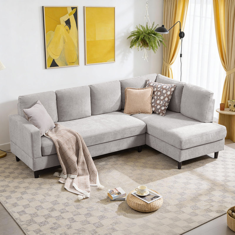 Canapé modulaire en L 95 po, Chenille gris pâle