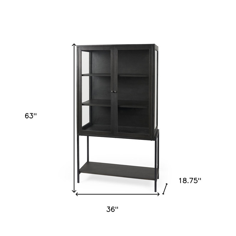 Vitrine 36 po en bois massif et métal noir avec deux portes