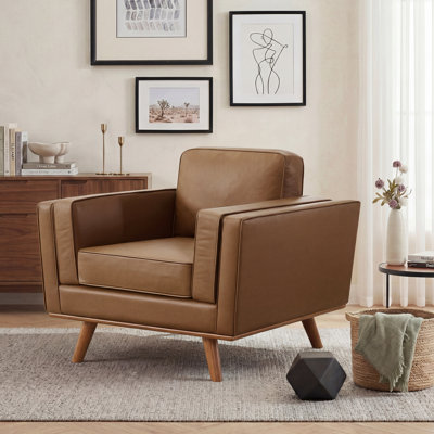 Fauteuil en cuir l 39,3 po Carmen avec pieds en bois massif