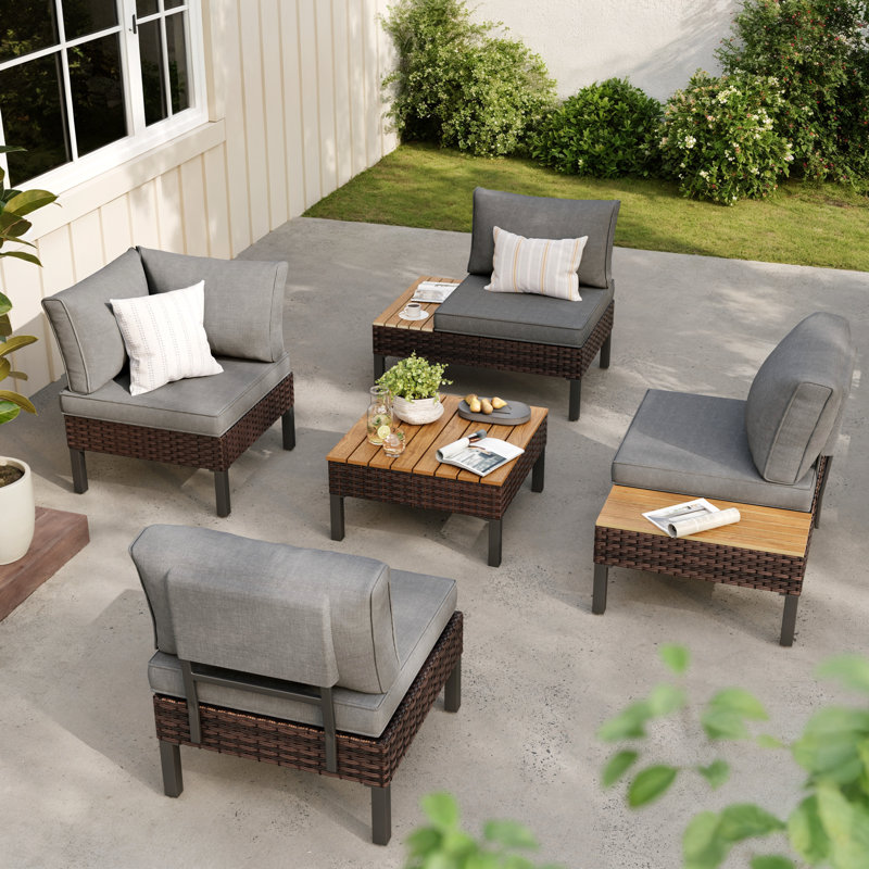  Outdoor 4-Person L-Shaped Metal Seating Group With Cushions, Gray