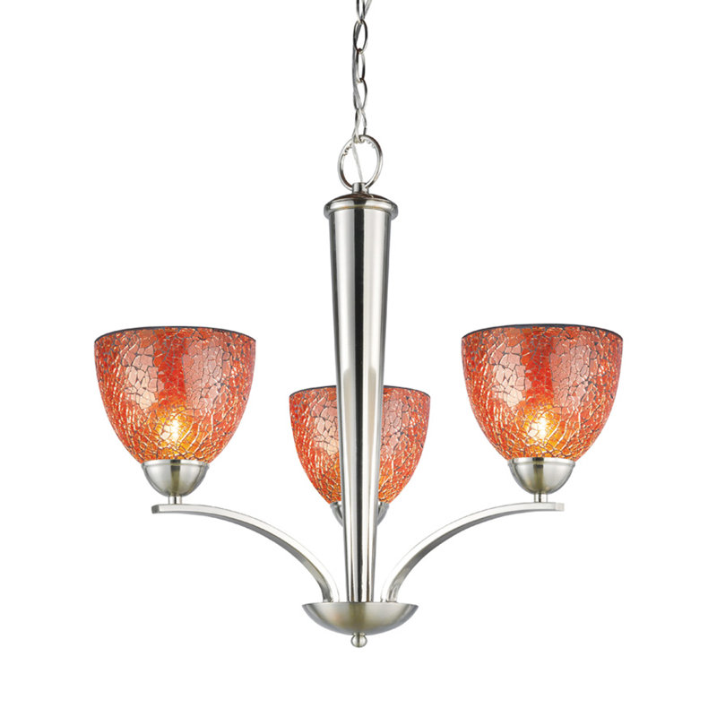 Lustre classique/traditionnel ombré 3 lumières Gennadius, Nickel satiné, Mosaïque ambrée