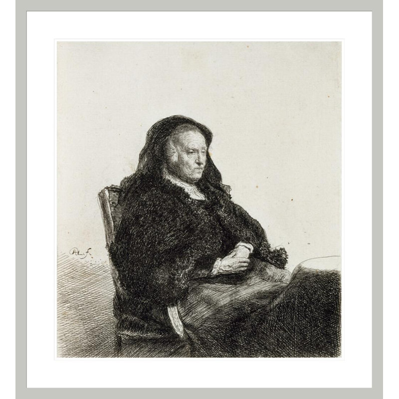 La mère de l'artiste assise à une table par Rembrandt van Rijn - Estampe numérique encadrée, H 36,36 po x l 33,5 po