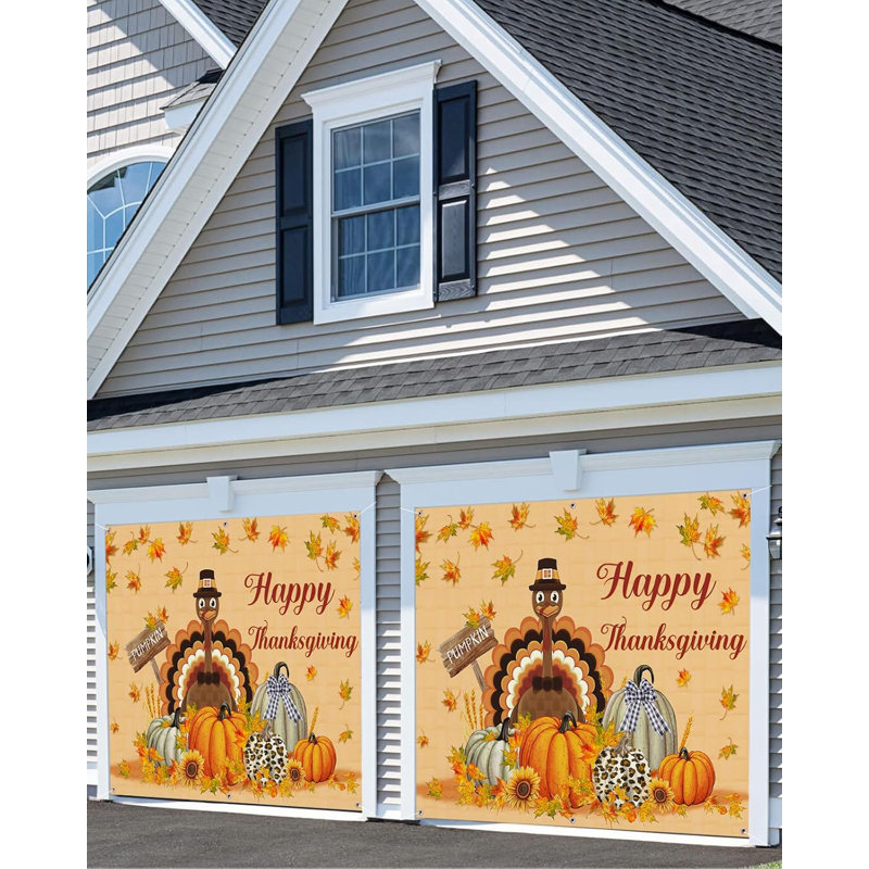 Thanksgiving Garage Door Banner Cover 7 X 16 Ft, Happy