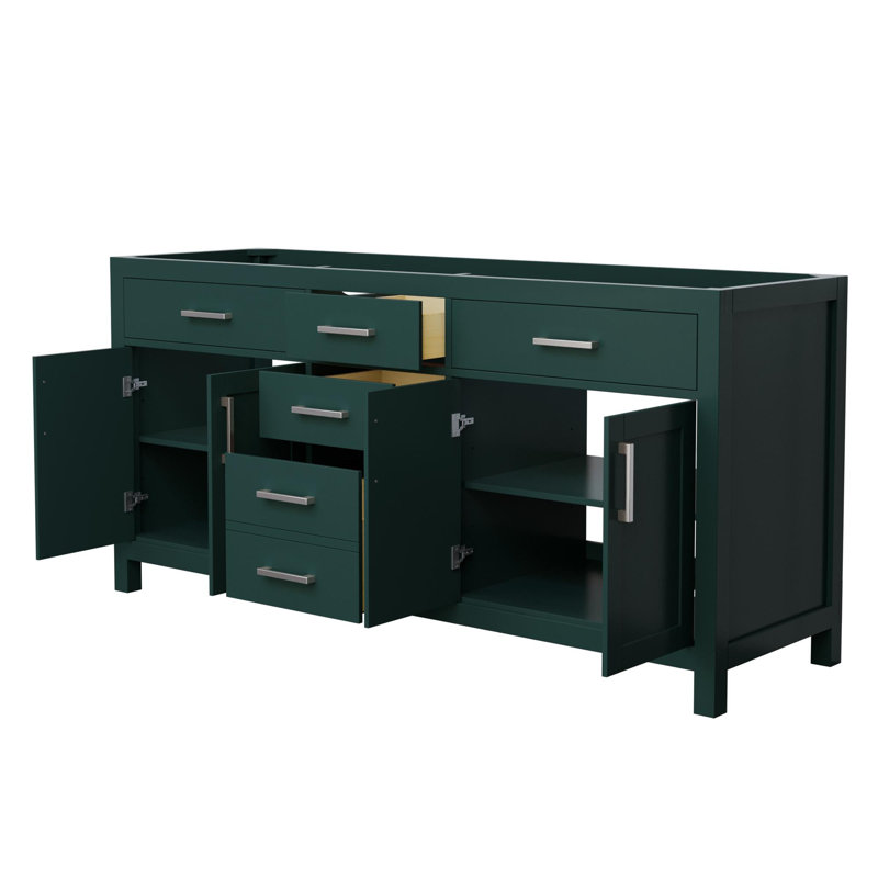 Base de meuble-lavabo double autoportant de 71 po Beckett, Vert / nickel brossé