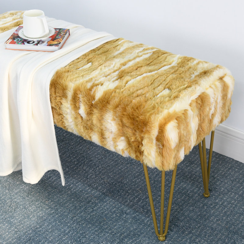 116.8cm Wide Rectangle Abstract Standard Ottoman, Amber Gold