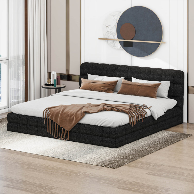 Très grande base de lit Cloud, lit tapissier en molleton avec tête de lit épaisse et moelleuse, lit moderne tapissier, Noir