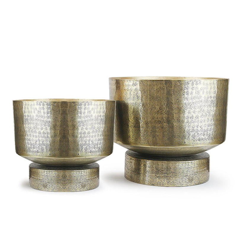 Metal Pot Planter, Antique Gold