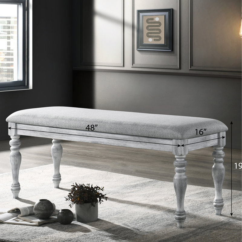 Banc de salle à manger à pieds tournés avec surface blanche rustique et revêtement gris polyvalent