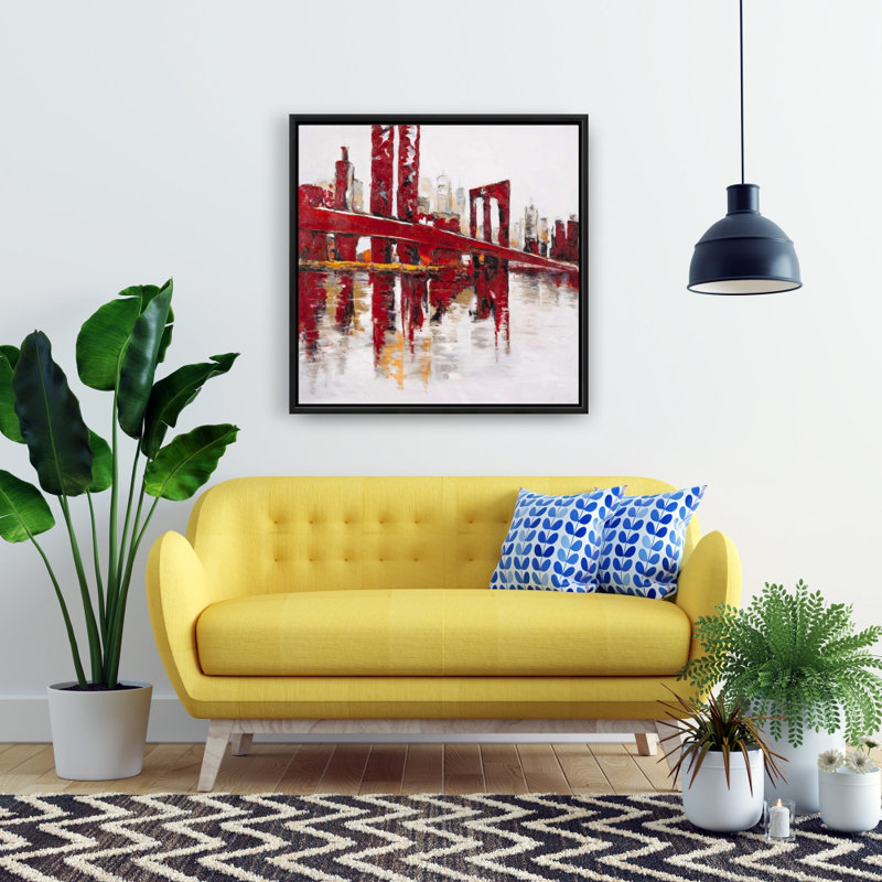 "Pont rouge abstrait et industriel", H 24 po x l 24 po