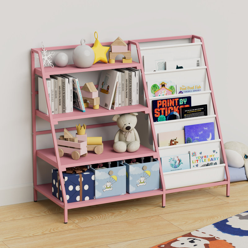 80cm H x 90cm W Metal Bookcase, Pink/White
