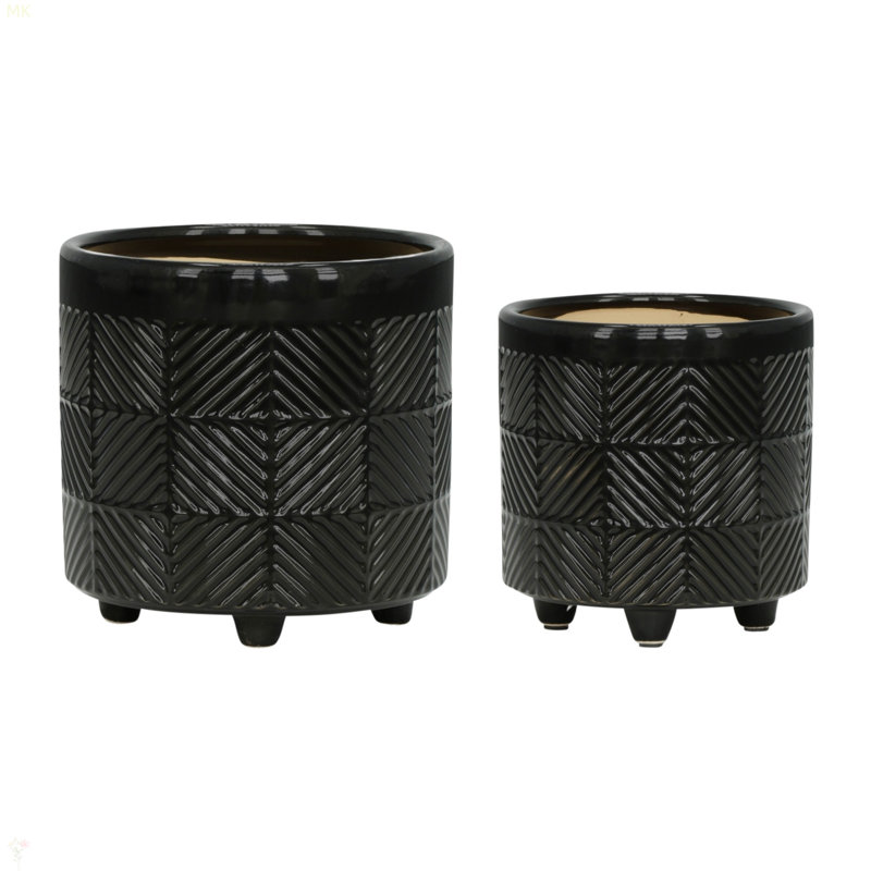 S/2 6/8" Textured Planters, Black