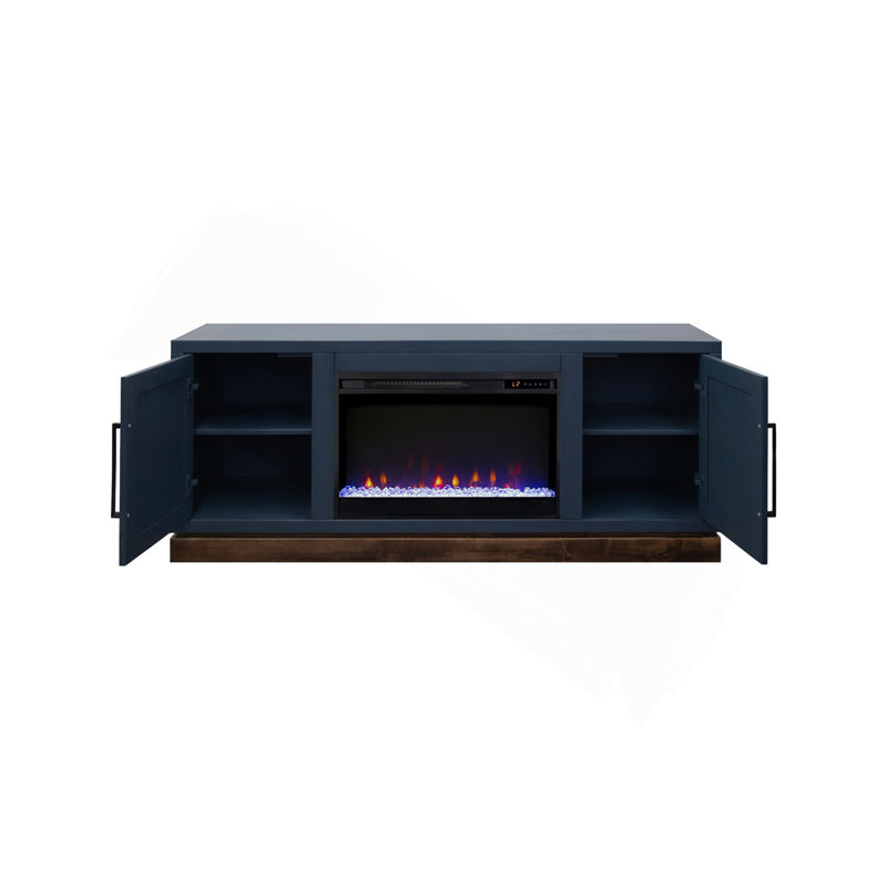 Meuble télé 64 po pour téléviseur de 85 po ou moins, fini denim bleu et whisky