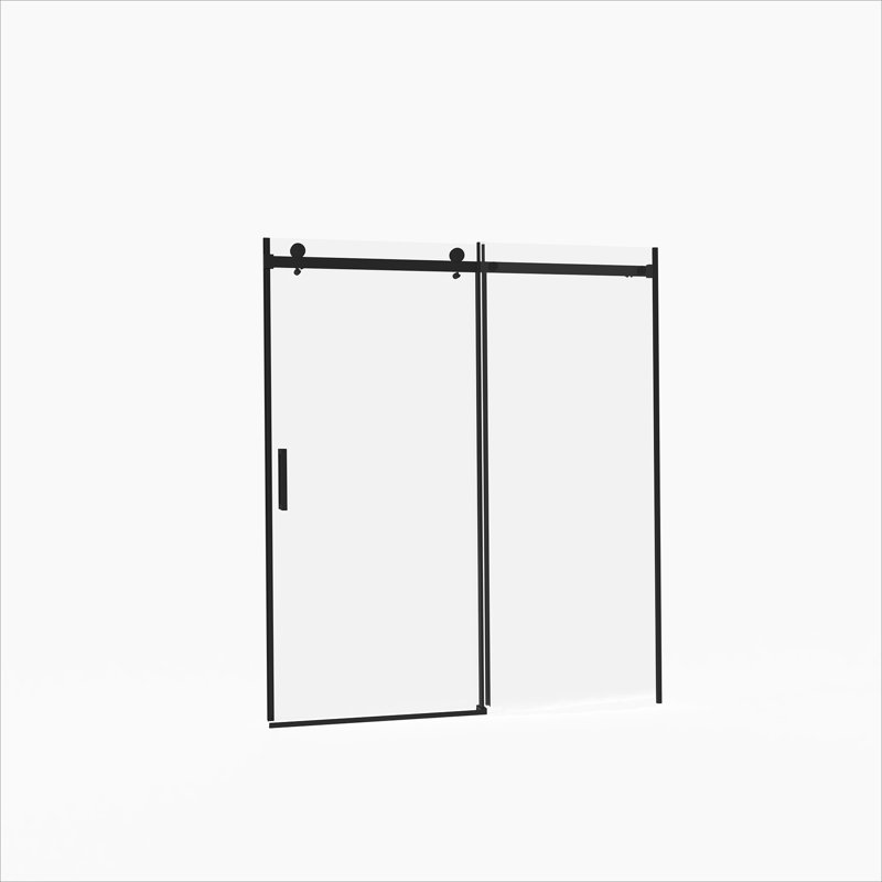 56-60"W x 72"H Frameless Sliding Shower Door,5/16" (8mm) Thick SGCC Tempered Clear Glass,Double Side Easy Clean Coat, Matte Black Finished With Buffer