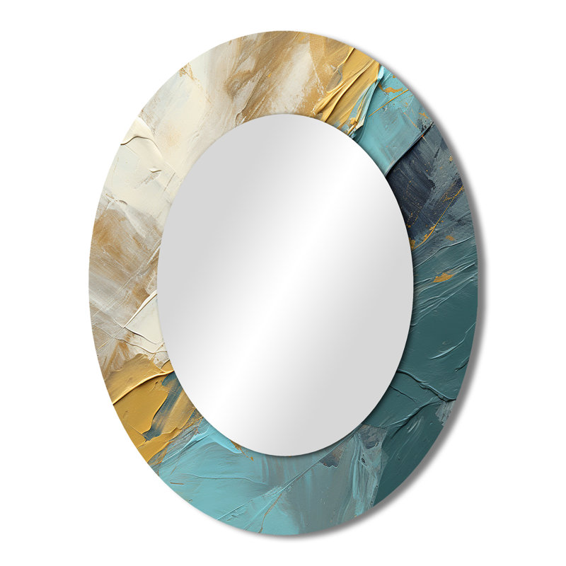 Serenity Sunset In Teal And White - Pink Oval Wall Mirror Decor, 43" x 33"