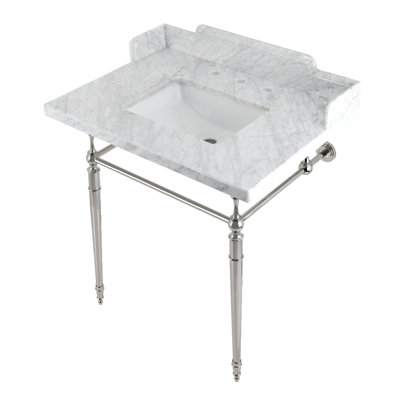 Kingston Brass Habsburg 30-Inch Carrara Marble Console Sink with Brass Legs (8-Inch, 3-Hole)