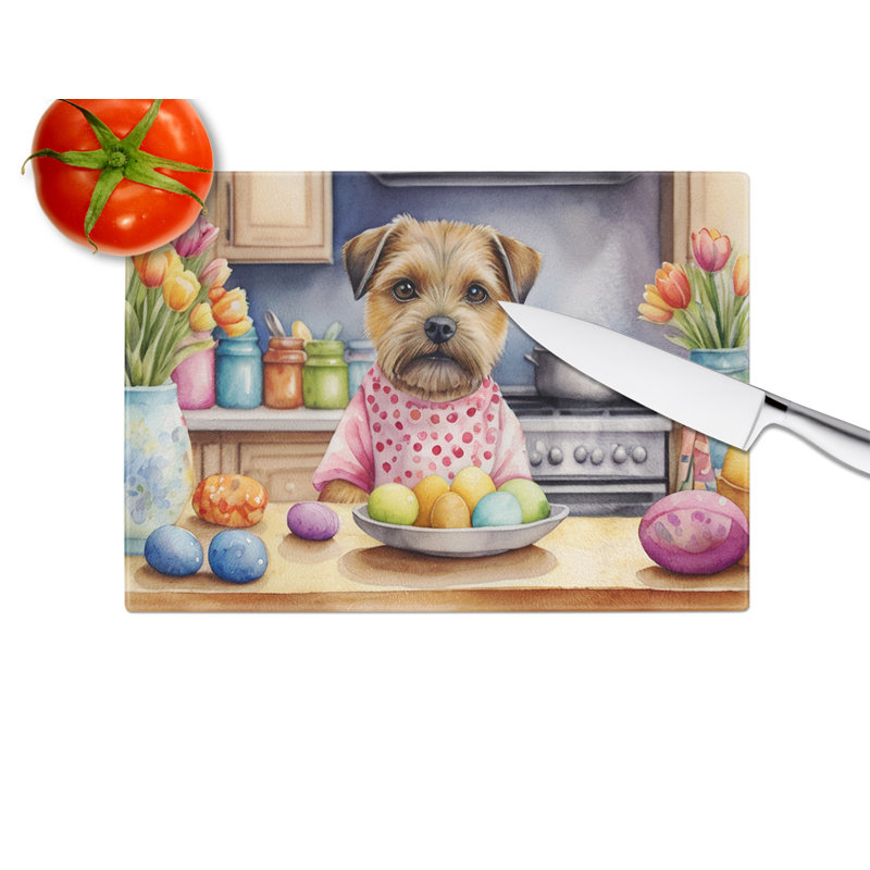Decorating Easter Border Terrier Glass Cutting Board