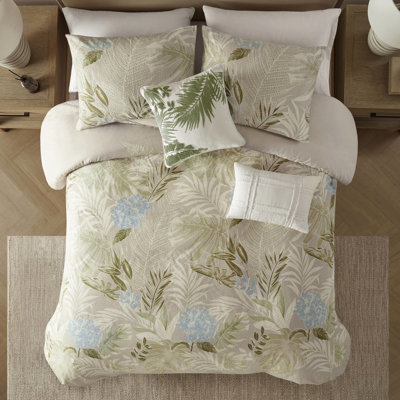 Housse de couette pour lit double / grand 5 pièces avec coussins décoratifs en coton, housses de coussins amovibles, tissu tricoté nettoyant les taches, imprimé tropical, fermeture à glissière dissimulée, attaches intérieures