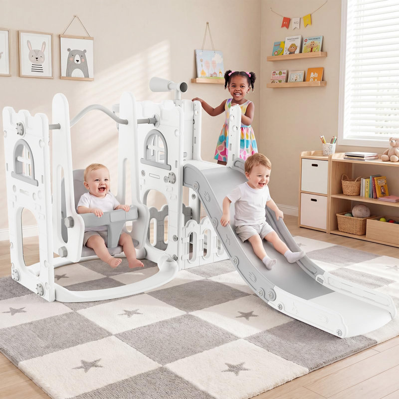 Portique de jeu 7 en 1 pour tout-petits pour l'intérieur et l'extérieur, Blanc / Gris