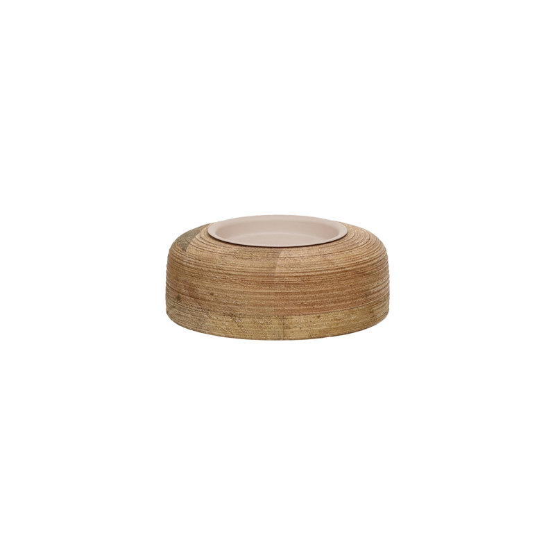 Bougeoir rond en bois de manguier naturel Arbre Sm, H 1,97 po x l 5,51 po x P 5,51 po, Brun