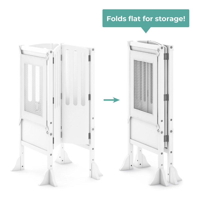 White Foldable Wooden Kitchen Helper Step Stool