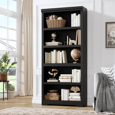 31.5" Wide 5-Tier Open Bookcase, Adjustable Shelves, Anti-Tip Freestanding Storage, Black