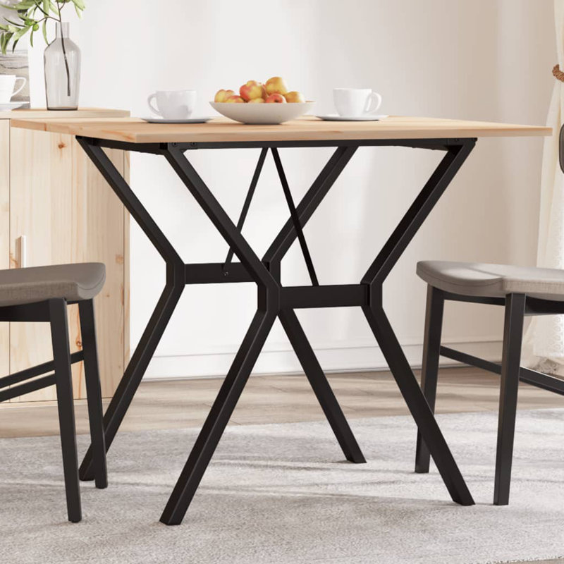 vidaXL Dining Table Y-Frame Solid Wood Pine and Steel, 75cm H x 80cm L x 80cm W, Brown, white and pink