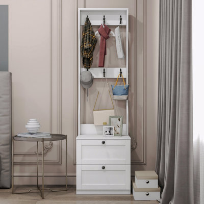 Armoire, bois, avec organisateur de rangement de tiroir, portemanteau 2 en 1 et table de chevet, chevet / entrée et crochets, cintre autoportant