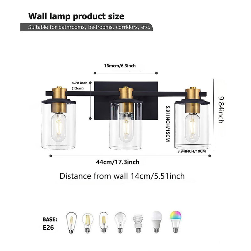 Kasper 3 - Light Dimmable Black and Gold Vanity Light Mirror Headlights