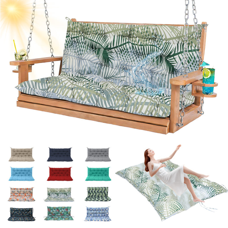 Porch Swing Cushions With Backrest, 4" Thicken Waterproof Outdoor Bench Cushion, Only Cushion, Bamboo, 47" W x 20" D