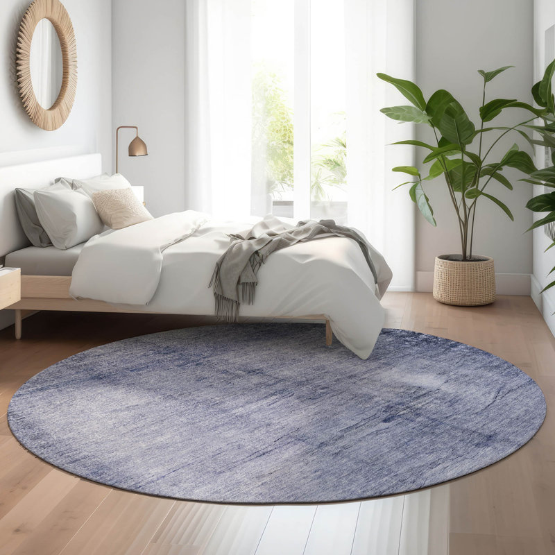 Premium Machine Washable Cerrito AMF608 Navy Rug, Round 8'