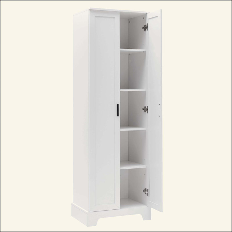 Storage Cabinet With Two Doors For Bathroom, Office, Adjustable Shelf, MDF Board, White, 70" H x 22.1" W x 16.9" D