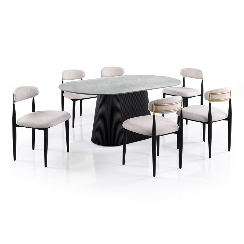 Ensemble de table de salle à manger Novato, 7 pièces : table, 6 chaises