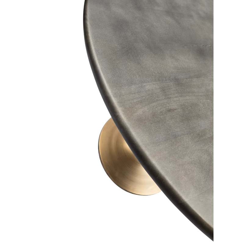 Alden Wood Top 36" Round Dining Table, Fog Gray, Antique Gold