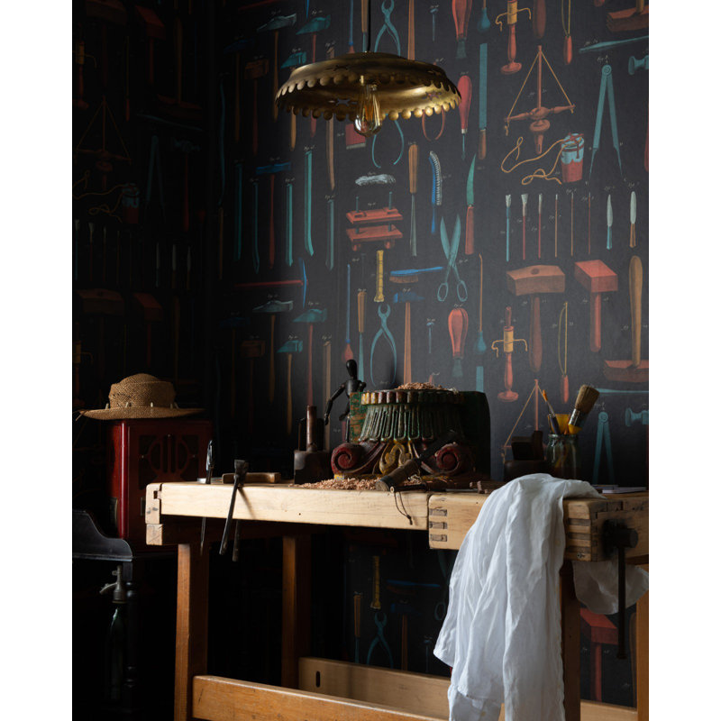 The Artists House Wallpaper Roll, Taupe/Red/Blue