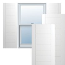 18 inchw x 43 inchh True Fit PVC Single Panel Herringbone Modern Style Fixed Mount Shutters, White (Per Pair - Hardware Not Included)