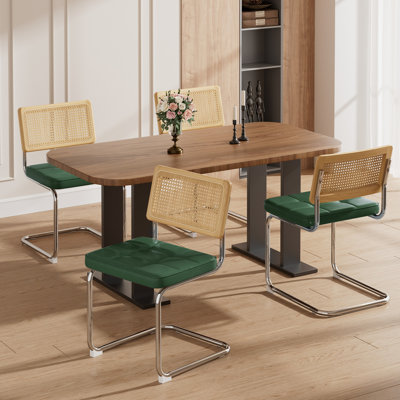 Chaises de salle à manger en similicuir naturel et rembourré, de 4 pour sièges en cuir d'inspiration Mid-Century moderne