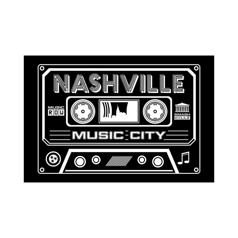 Nashville Cassette - Dark Background 1 Piece Wrapped Canvas Wall Art, 30.48 cm H x 45.72 cm W