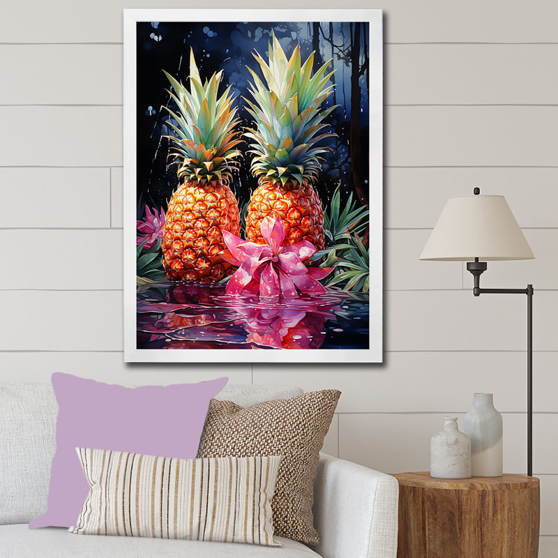 Nectar néon ananas sur toile, Cadre photo blanc, H 32 po x l 24 po x P 1 po