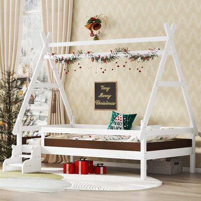Lit plateforme simple avec escalier, lit simple en bois massif