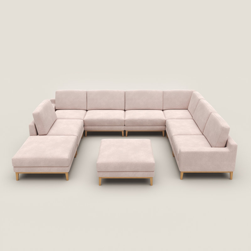 9-Piece Upholstered Slipcovered Modular Sectional Sofa With Ottoman, Polyester kaki